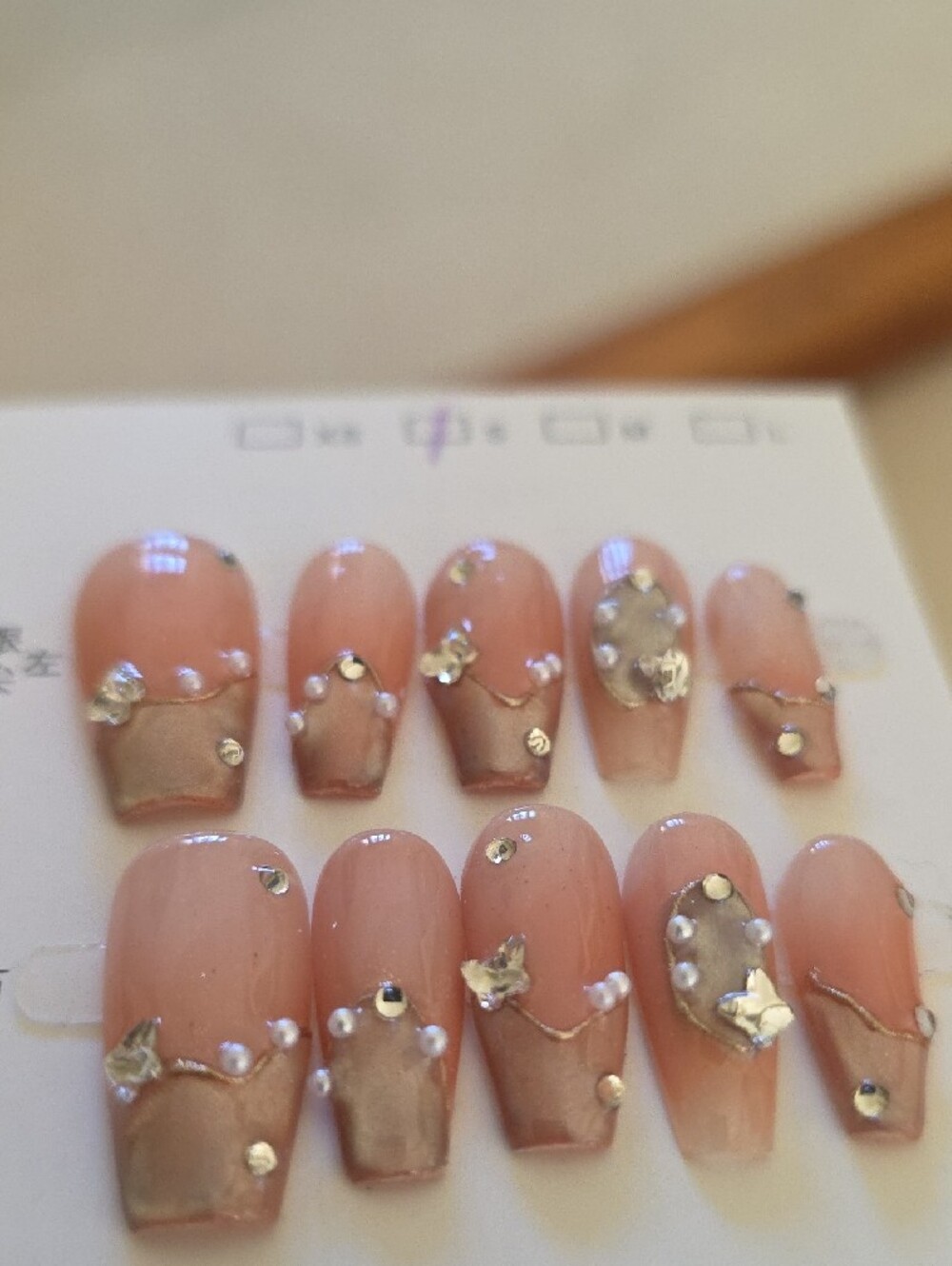 Pink Pearl & Rhinestone Press-On Nails Small - Picture 7 of 9